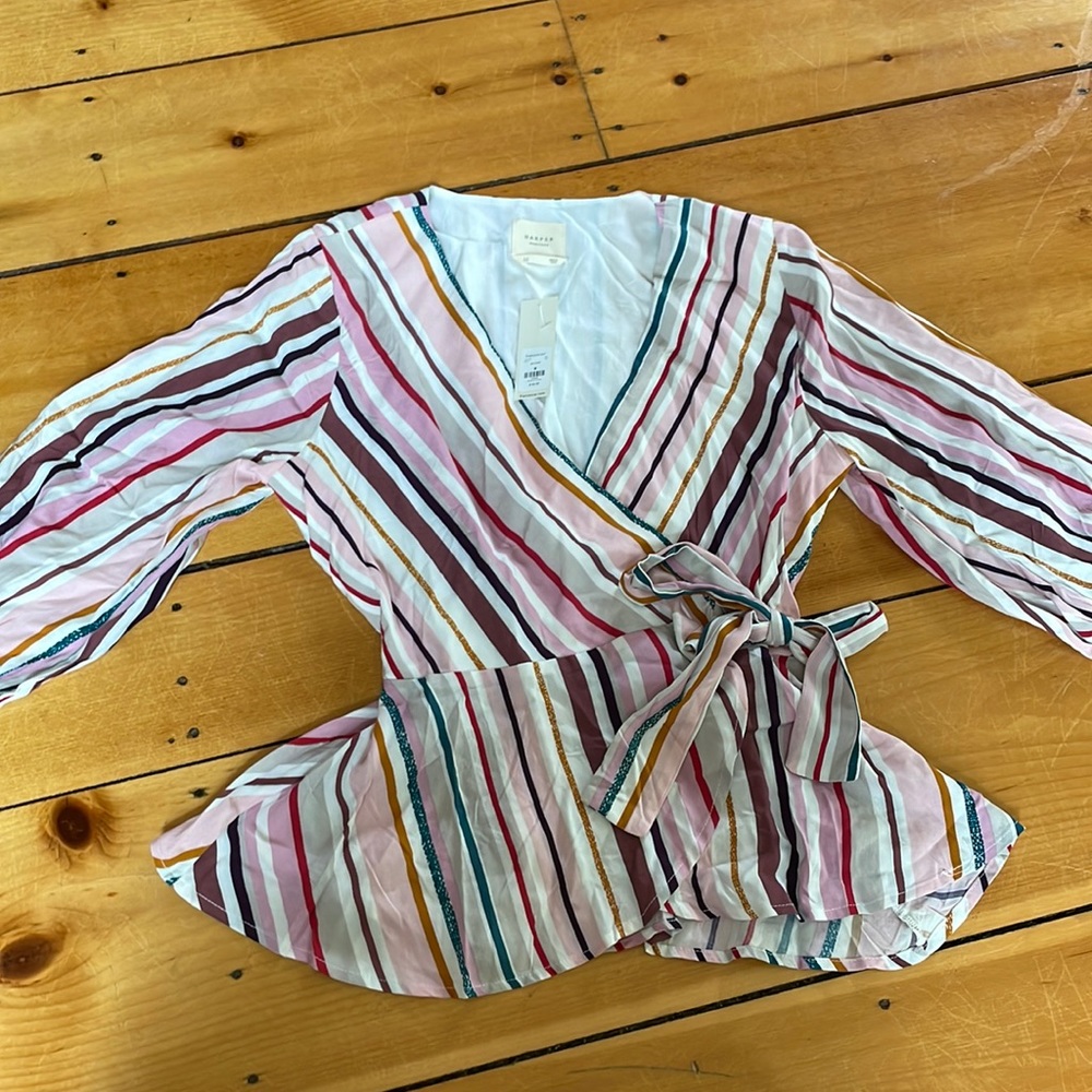 Stripped wrap blouse NWT